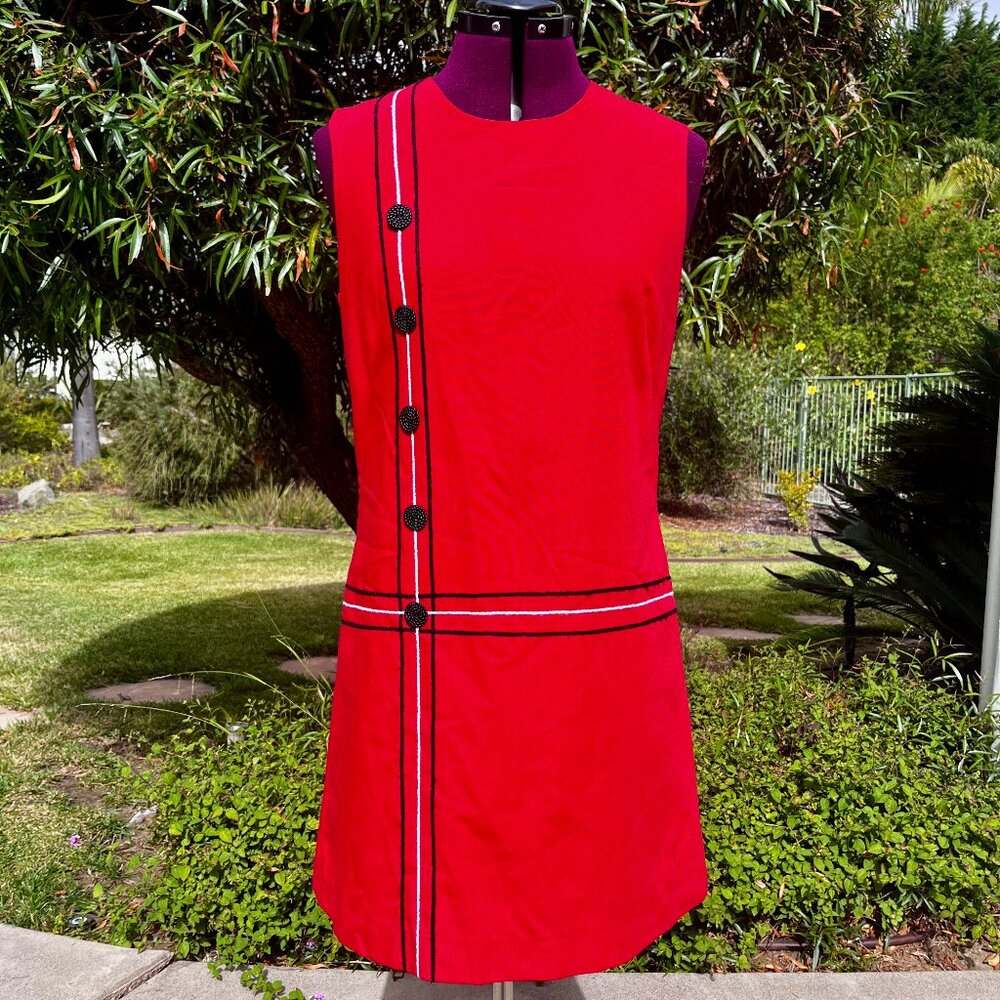60s Repro Retro Mod Red Geometric Shift DADADRESS Jessika Madison Kennedy  sz10